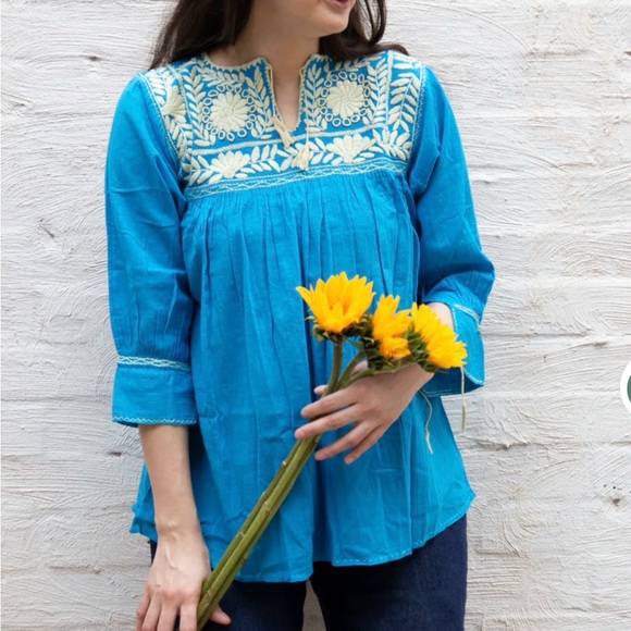 Tops - Embroidered Blue Women's Top